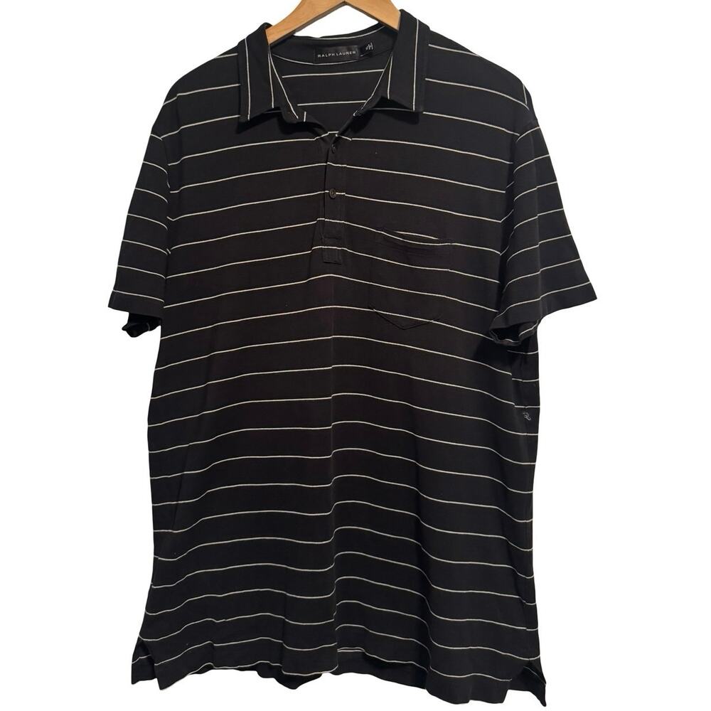 Ralph Lauren Black Label Polo Shirt XL Mens Extra Large Black Button pocket